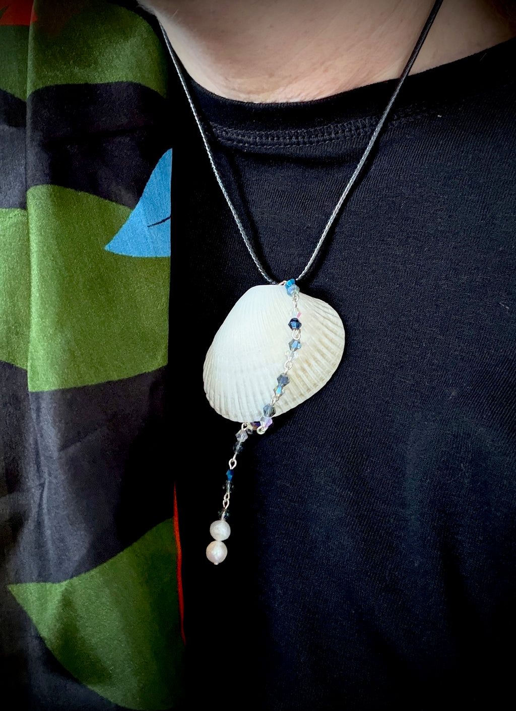 Of Pearls and Blue Glass Seashell Pendant