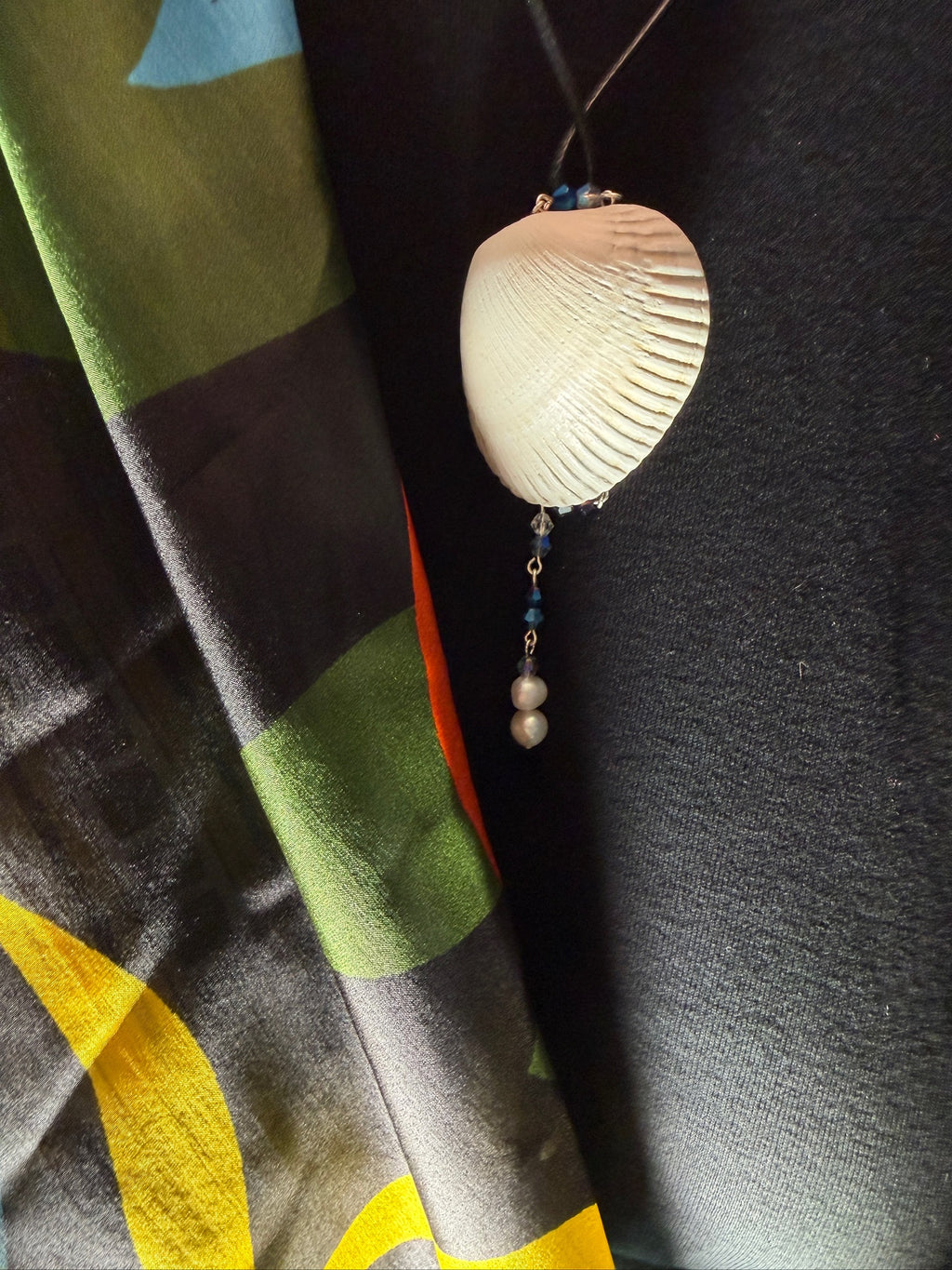 Of Pearls and Blue Glass Seashell Pendant