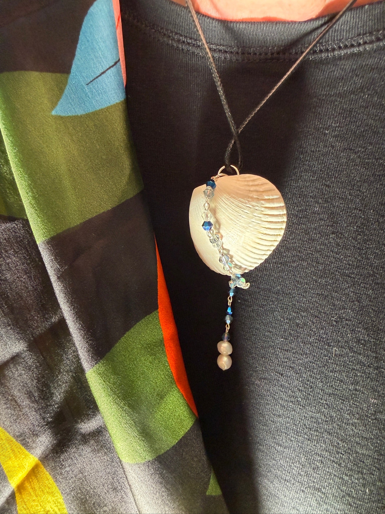 Of Pearls and Blue Glass Seashell Pendant