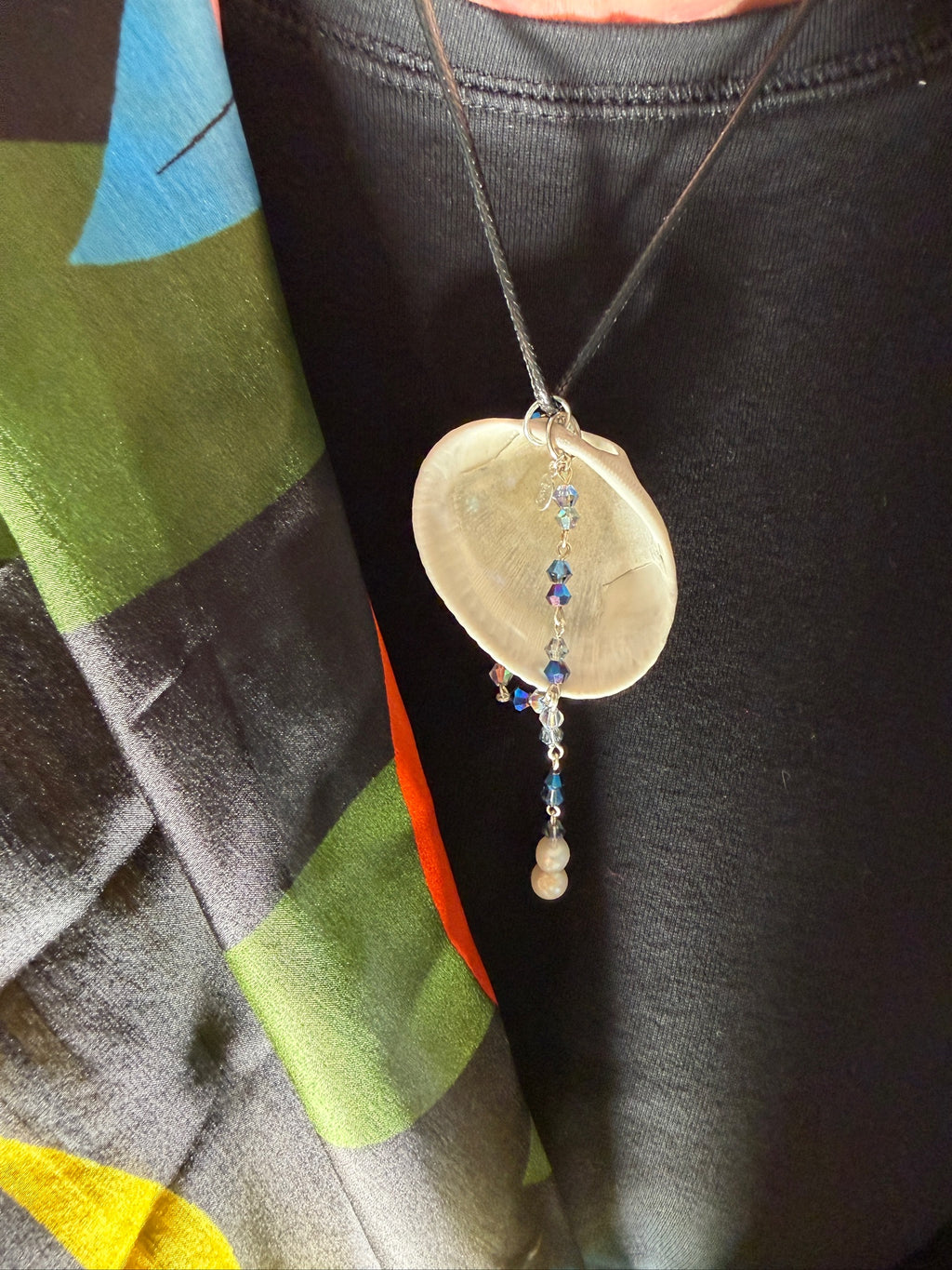 Of Pearls and Blue Glass Seashell Pendant