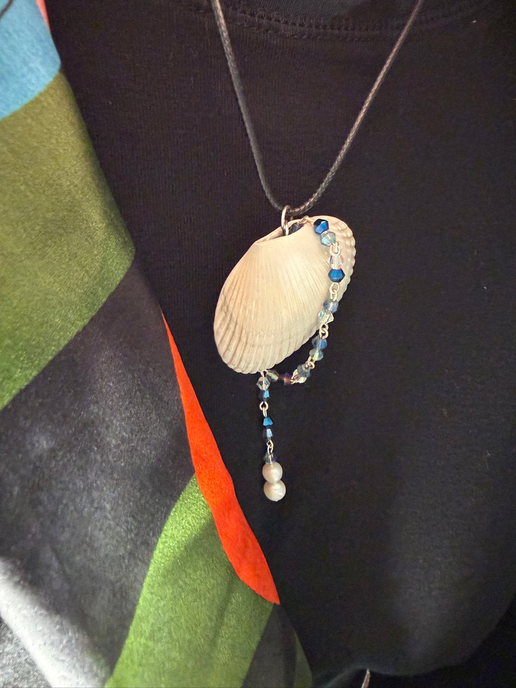 Of Pearls and Blue Glass Seashell Pendant