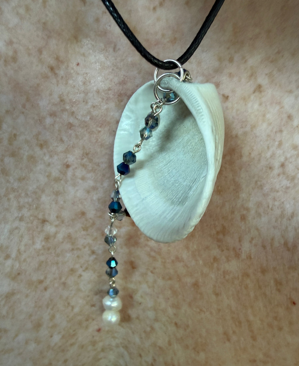 Of Pearls and Blue Glass Seashell Pendant