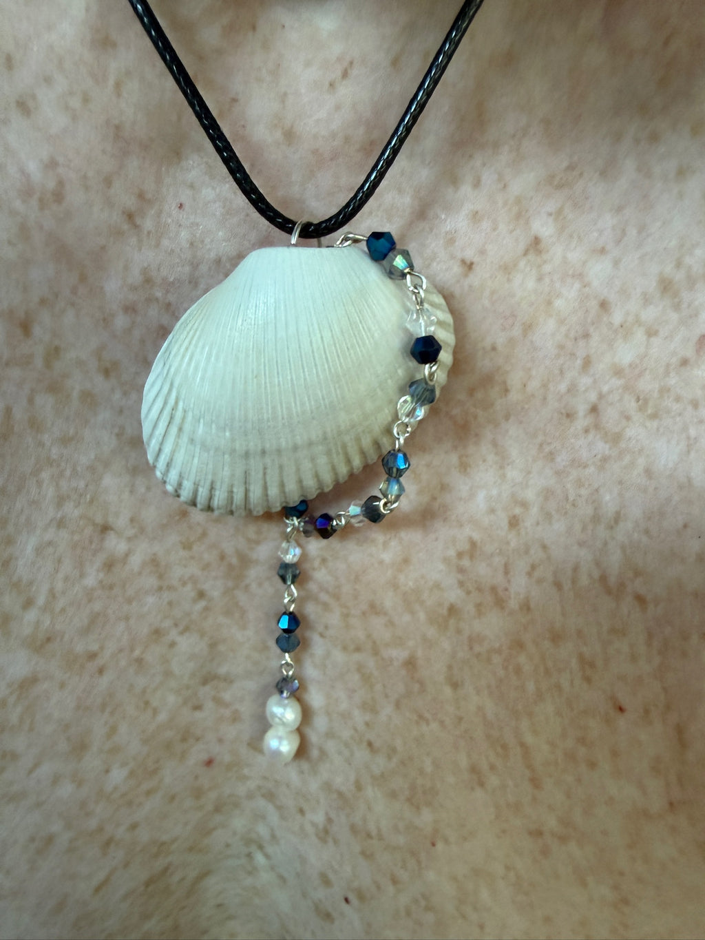 Of Pearls and Blue Glass Seashell Pendant