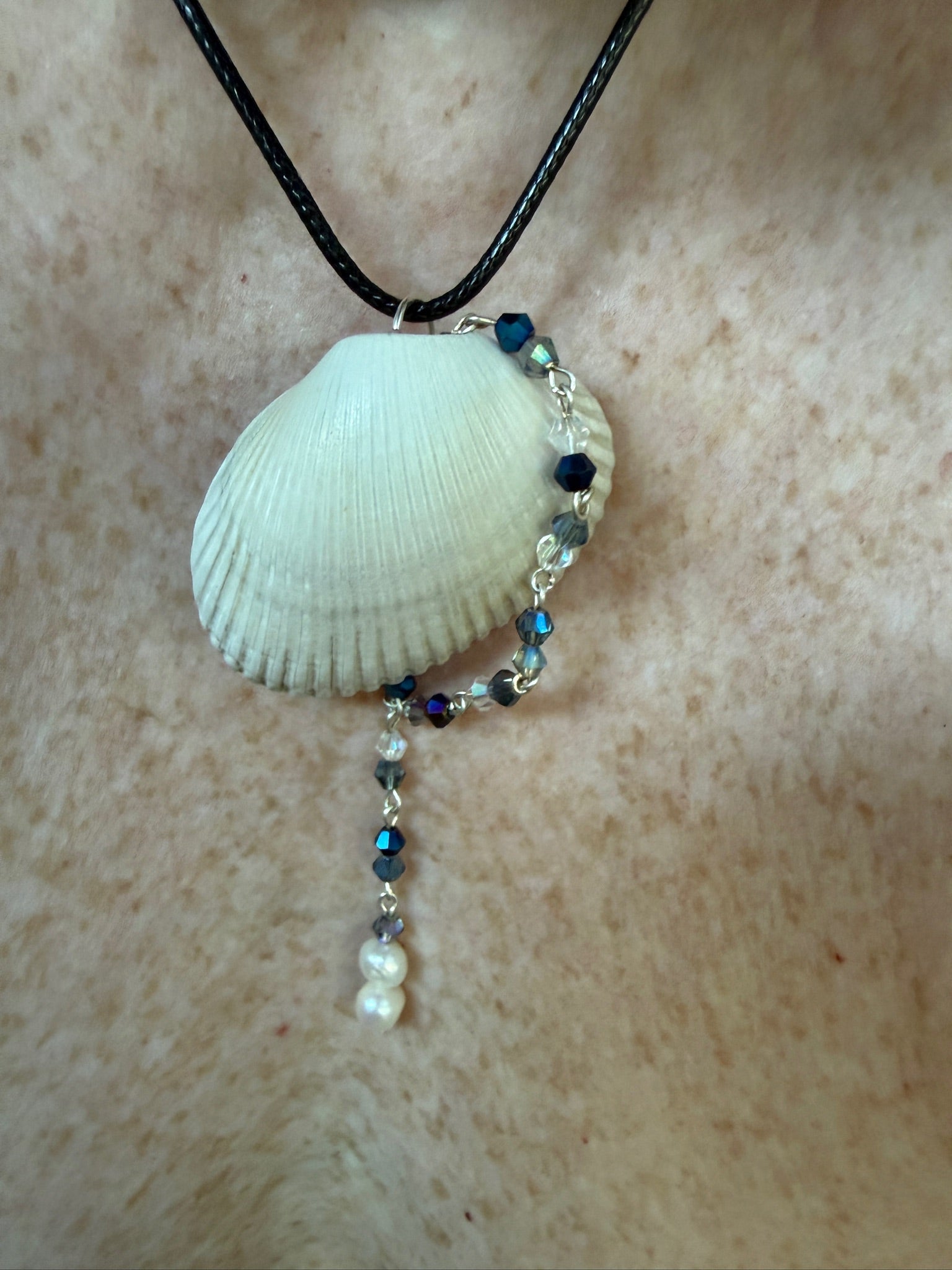 Of Pearls and Blue Glass Seashell Pendant