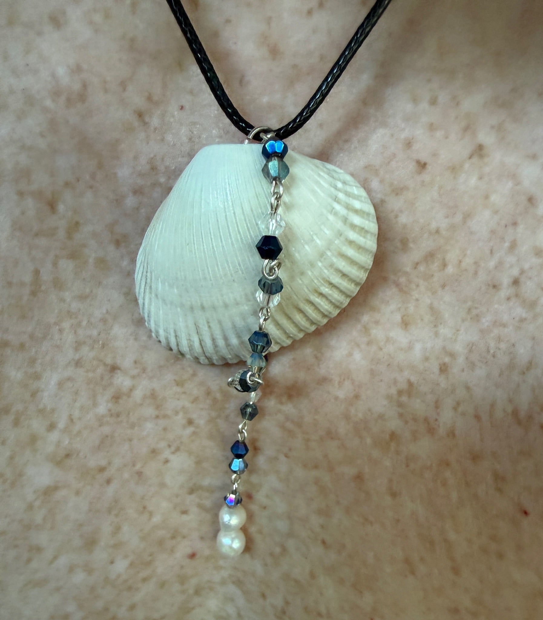 Of Pearls and Blue Glass Seashell Pendant