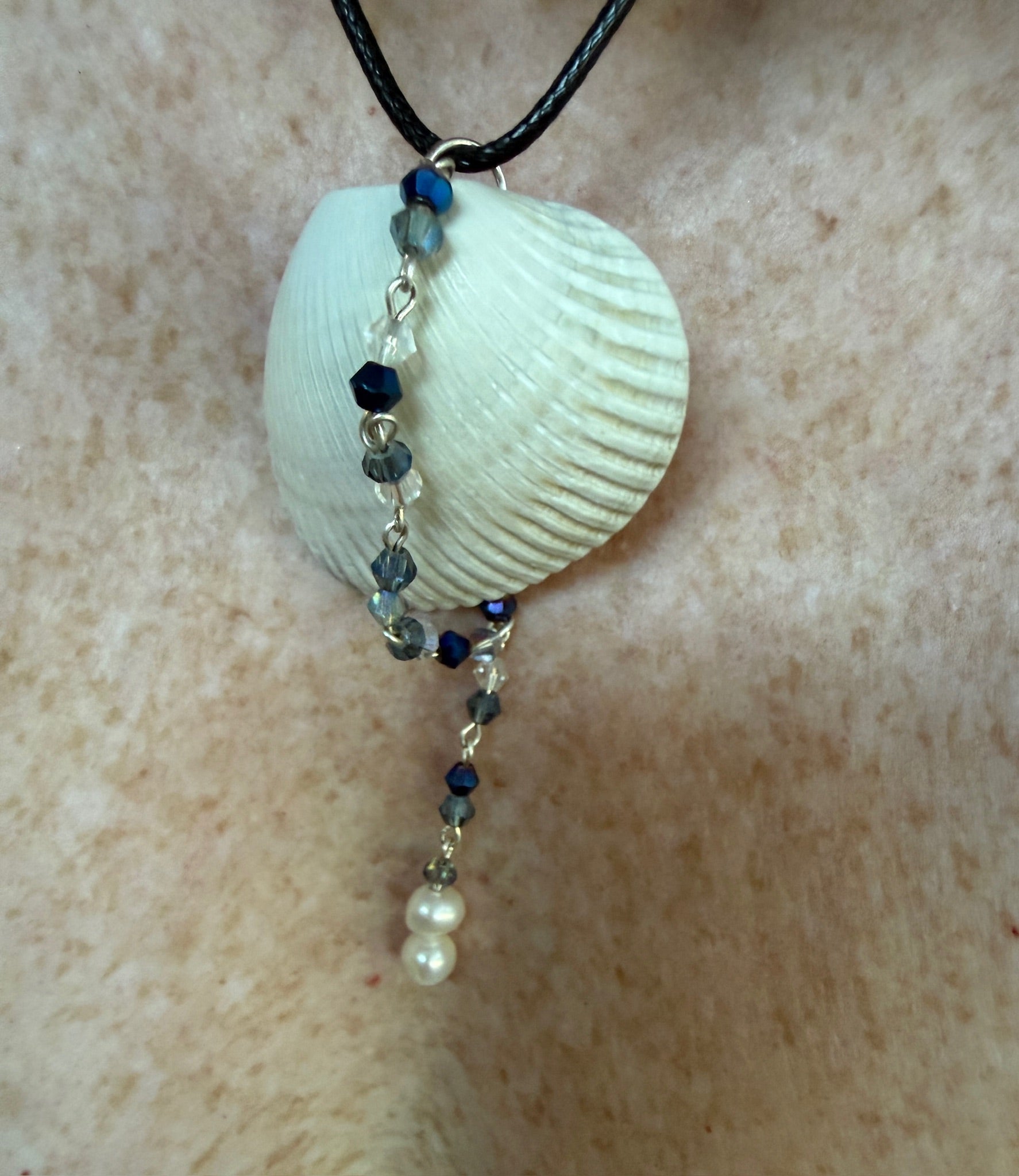 Of Pearls and Blue Glass Seashell Pendant