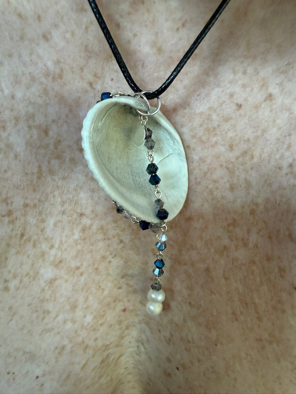 Of Pearls and Blue Glass Seashell Pendant