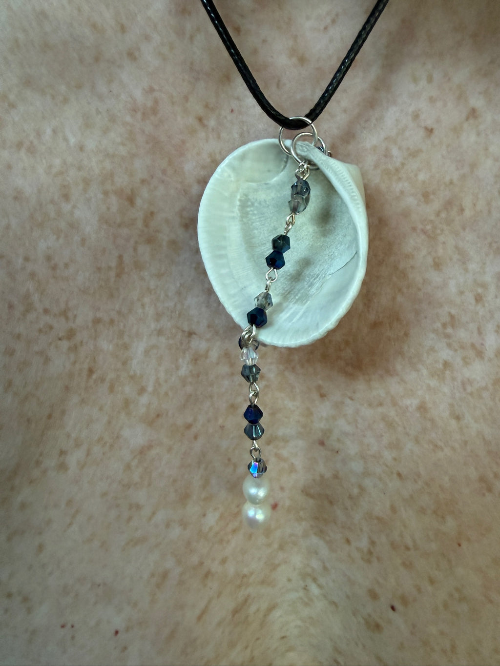 Of Pearls and Blue Glass Seashell Pendant