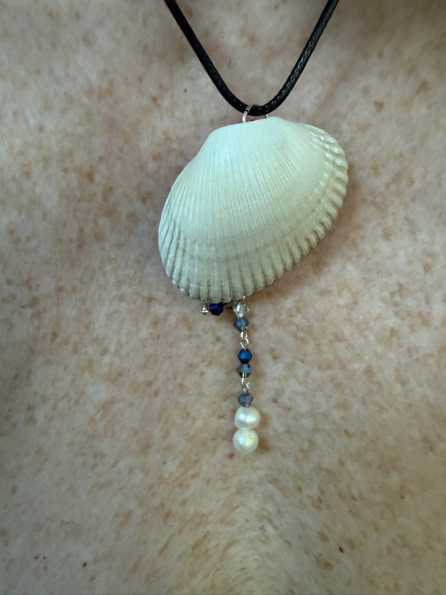 Of Pearls and Blue Glass Seashell Pendant
