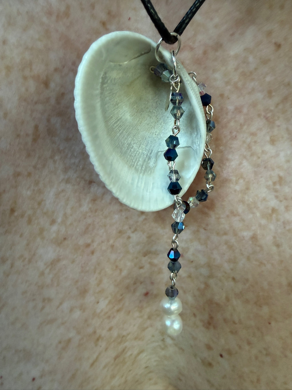 Of Pearls and Blue Glass Seashell Pendant