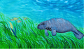 Manatee with Grasses Archival Giclee Print