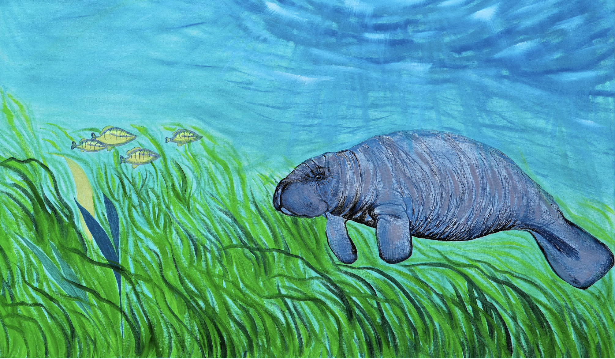 Manatee with Grasses Archival Giclee Print