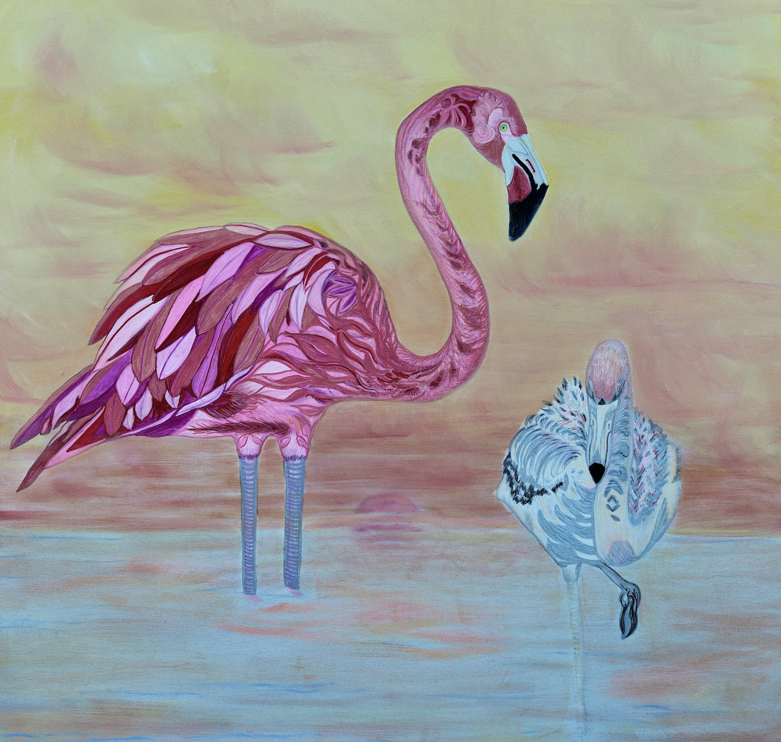 Parent and Baby Flamingo Archival Giclee Print