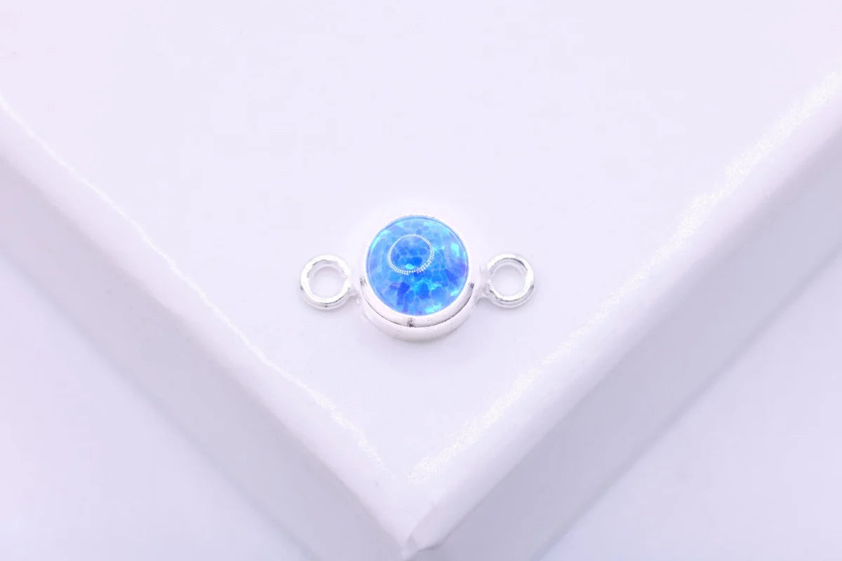 Opal March Birthstone Aquamarine Connector Charm, 925 Sterling Silver, 4mm Opal, Bulk DIY Wholesale Jewelry Making Charm $3.25/ea