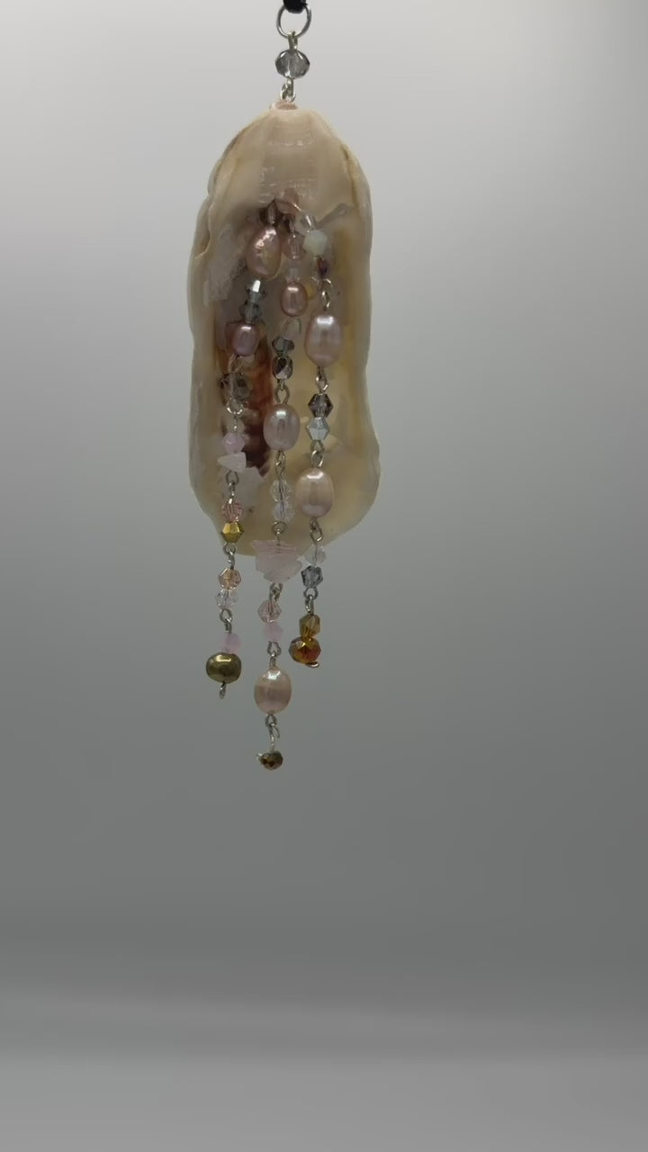 Whorlpool of Pearls and Glass Seashell Pendant