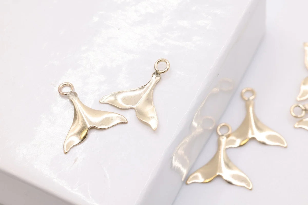 Whale Tail Charm, Gold-Filled, 10mm x 10mm, Permanent Bulk Jewelry Making Charms